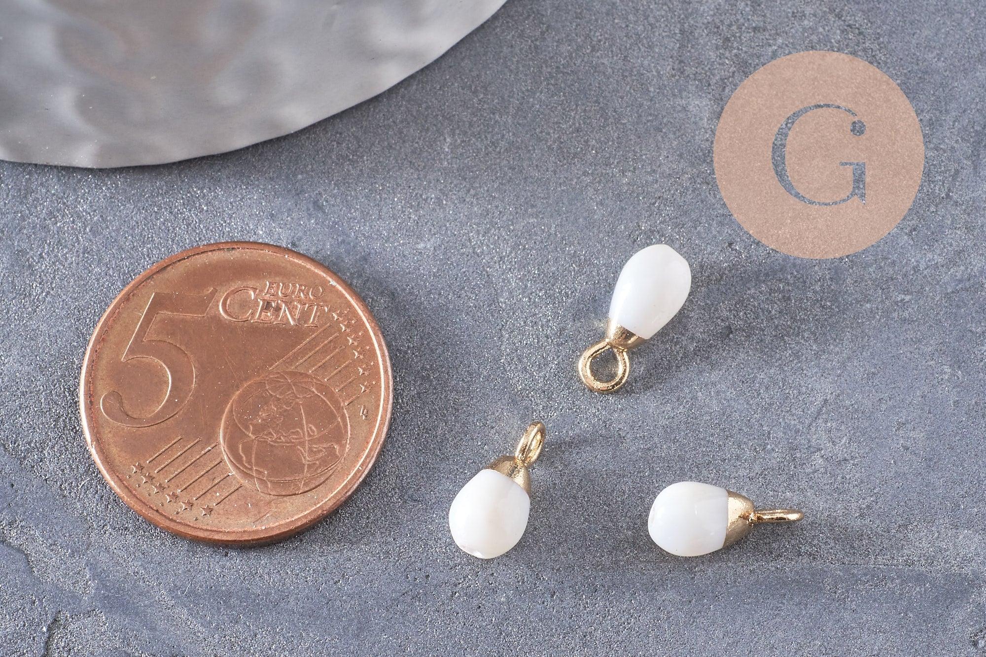 Gingerlily pendentif goutte nacre blanche 11 mm lot 2 doré