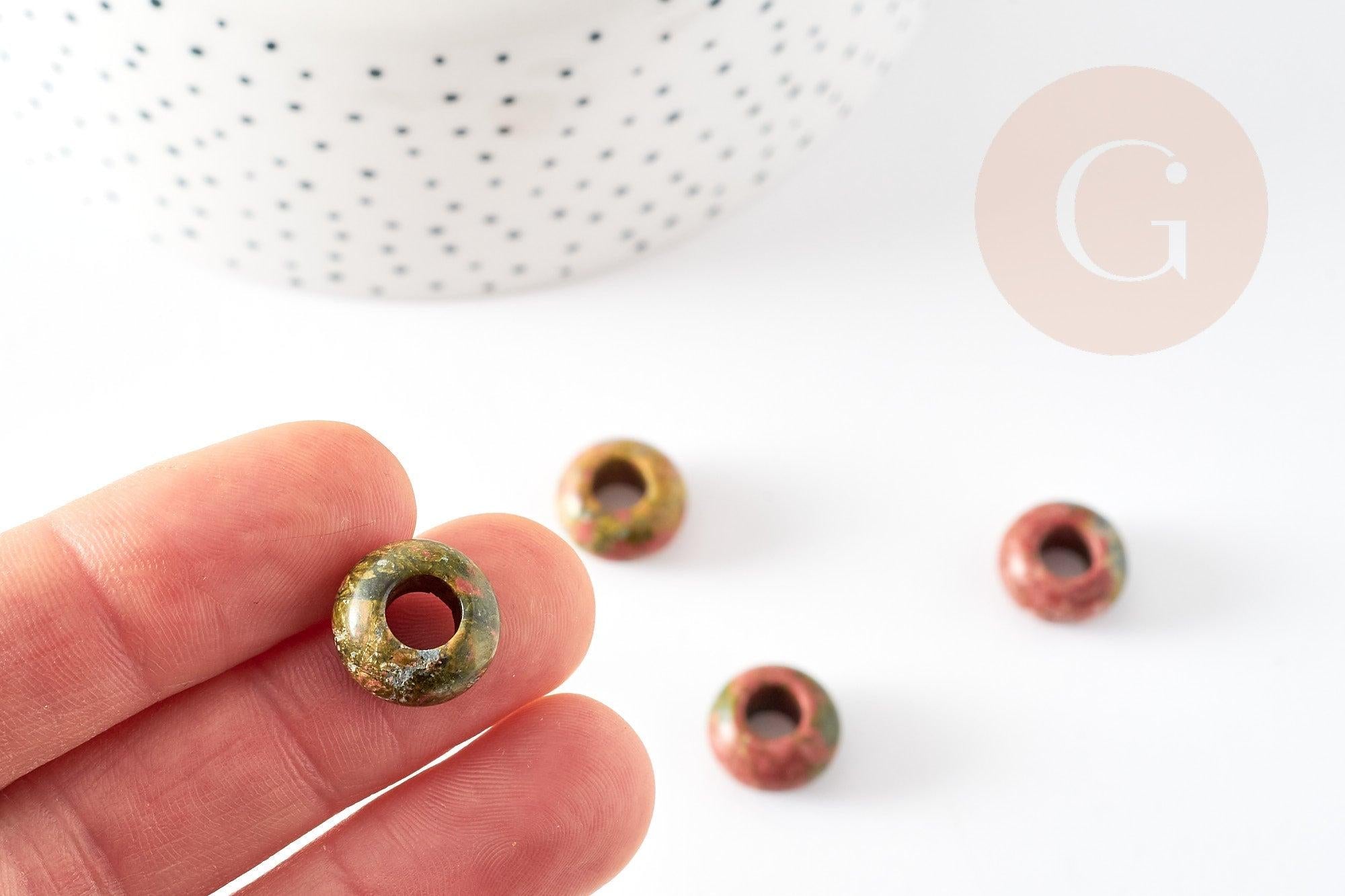 Gingerlily Perles Rondelle Donut Unakite 14mm x2 vert