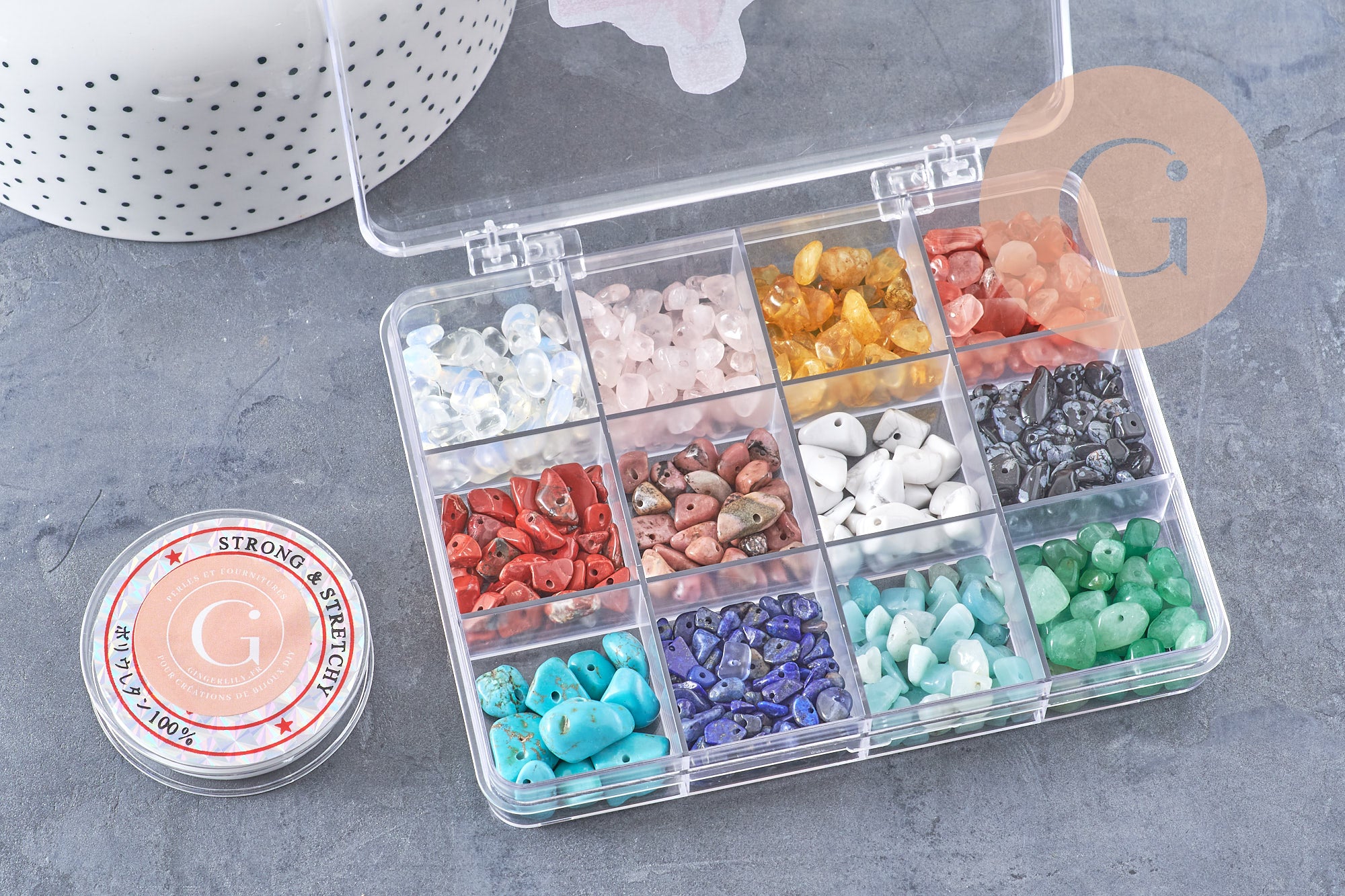 Gingerlily Kit mix perles pierres naturelles 12 couleurs