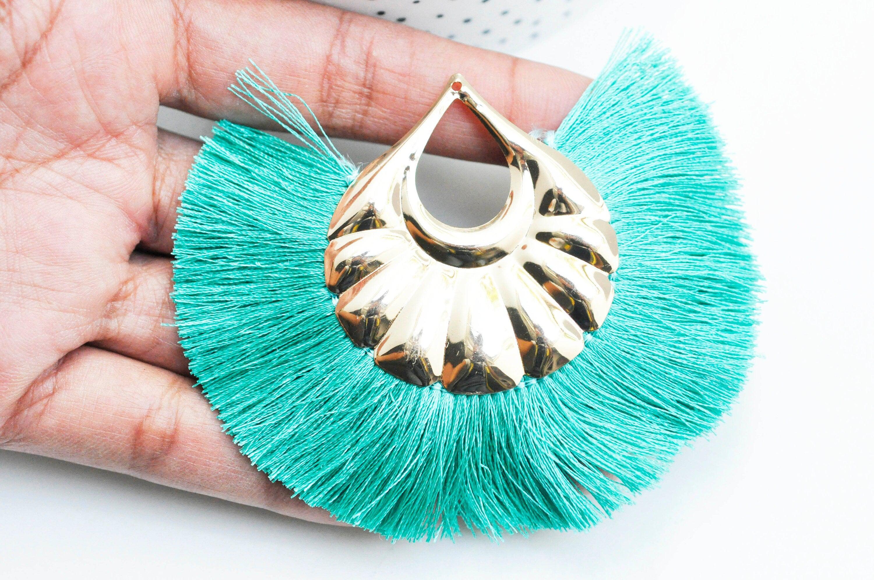 Gingerlily Pendentif pompon fil vert doré 85mm lot 2