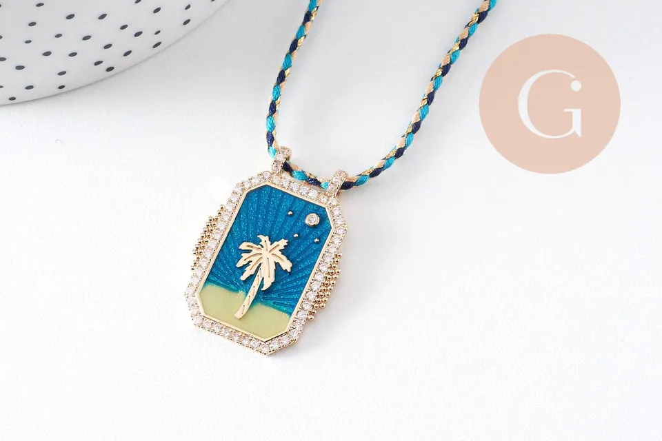 Gingerlily G10364-5 collier palmier turquoise cordon 45cm