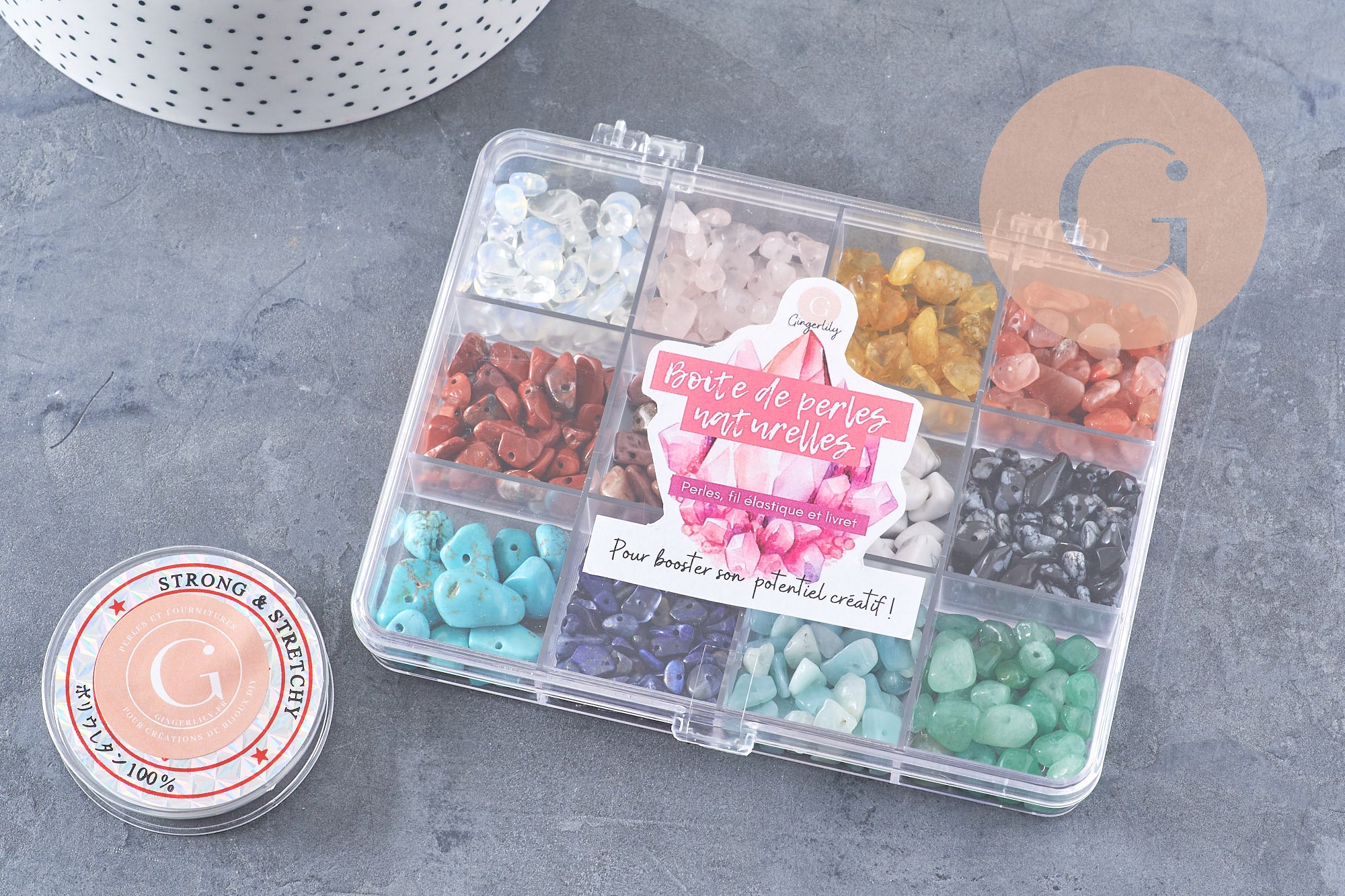 Gingerlily Kit mix perles pierres naturelles 12 couleurs