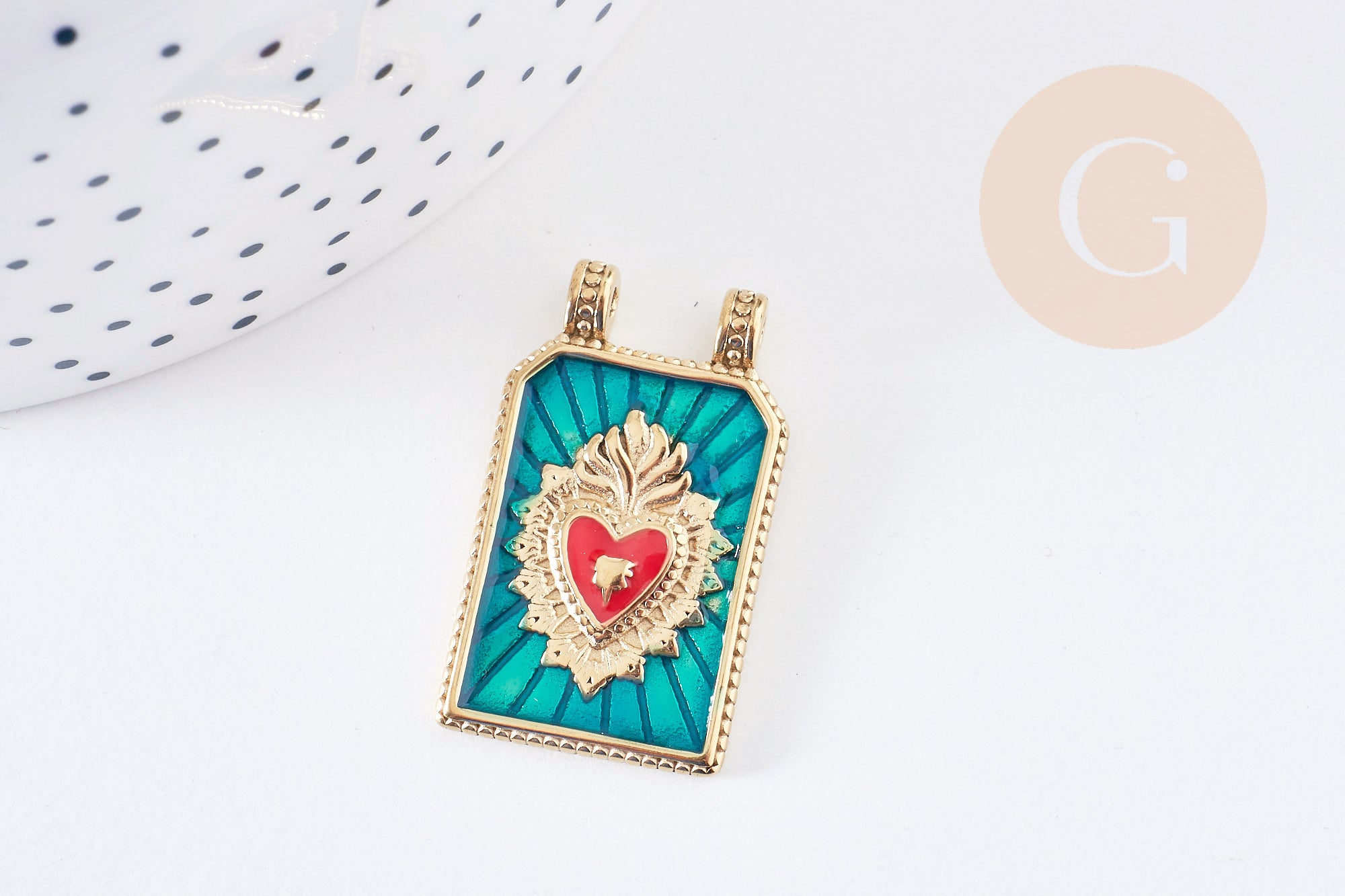 Gingerlily Pendentif rectangle oeil acier doré 32mm x1