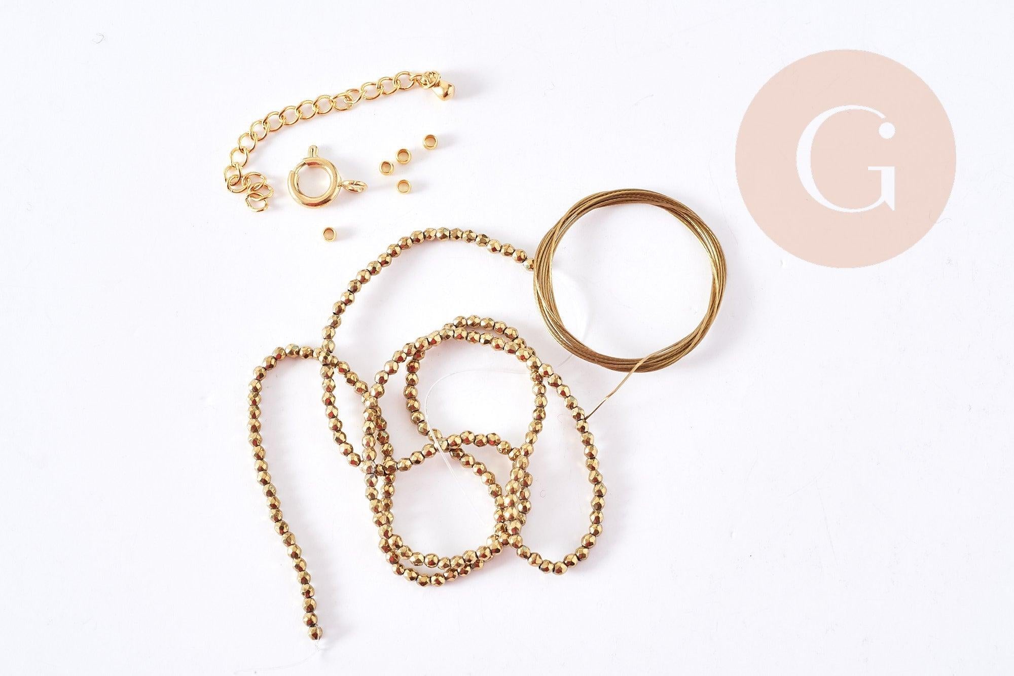 Gingerlily Vecchio doré kit collier lettres zircon 40cm hématite