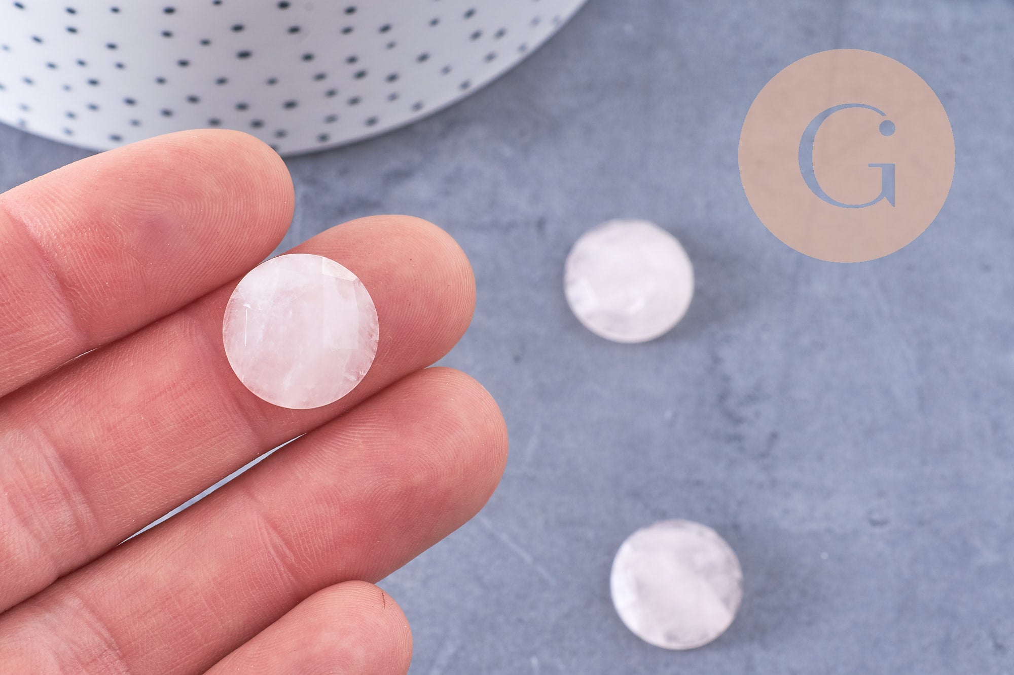 Gingerlily Cabochon rond quartz rose naturel facetté 16 mm x1