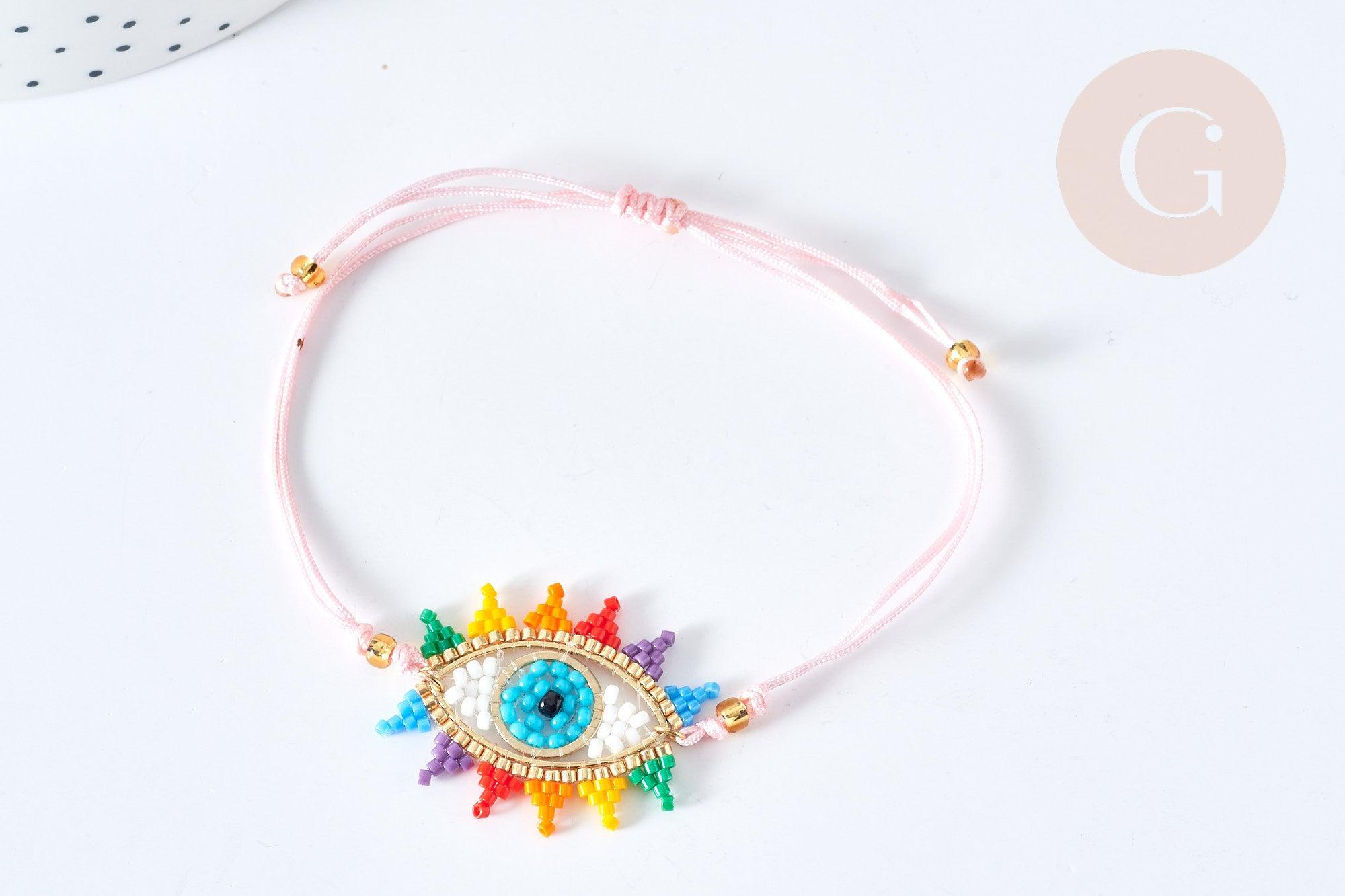 Gingerlily Perles G7689 bracelet mauvais œil rose 28 cm nylon