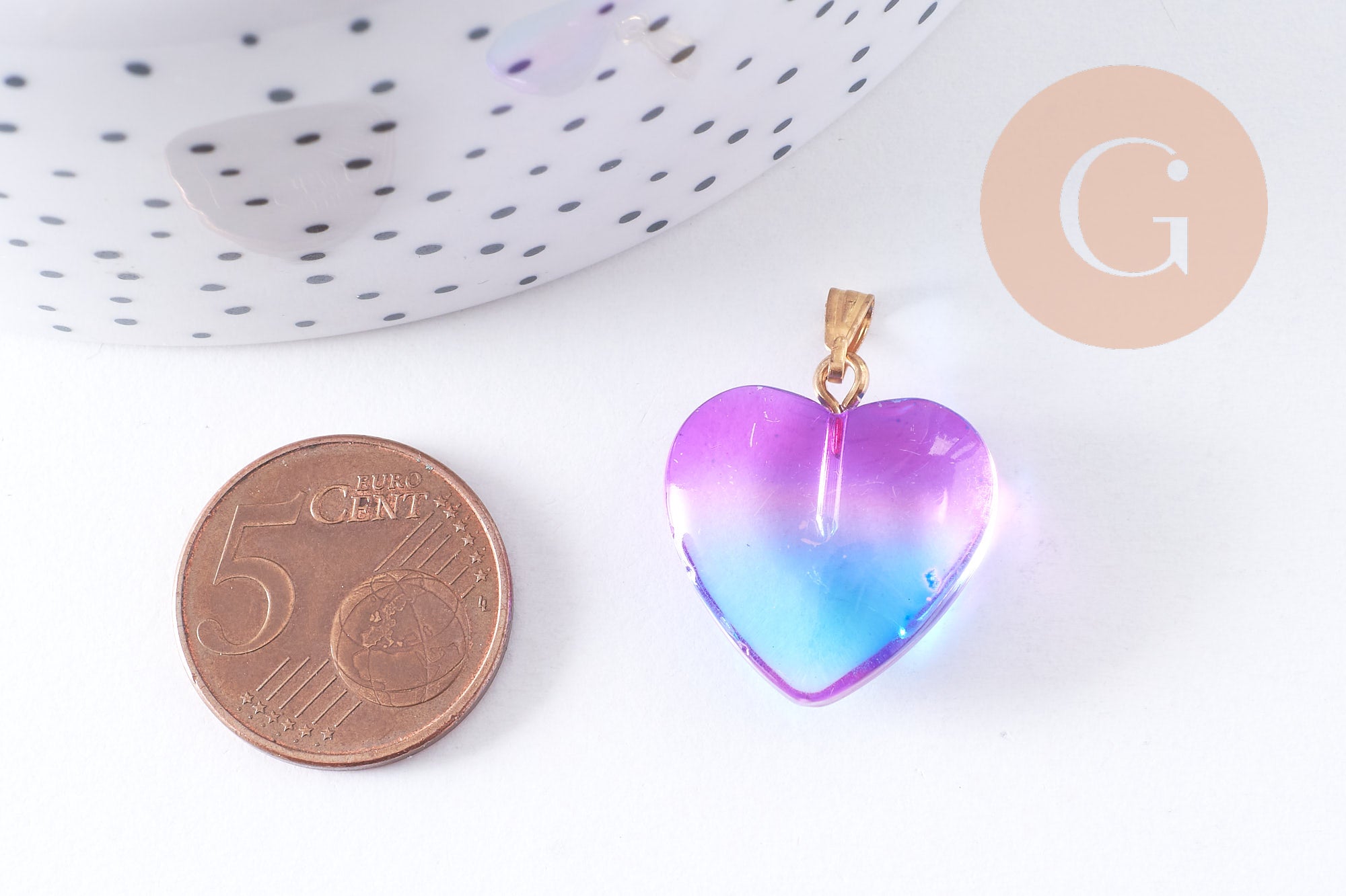 Gingerlily Pendentif coeur G10622 verre bleu rose 22mm x1