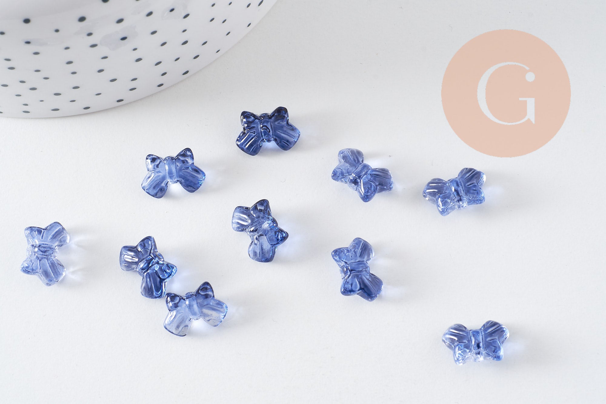 Gingerlily Perles DIY noeud papillon verre bleu irisé x10