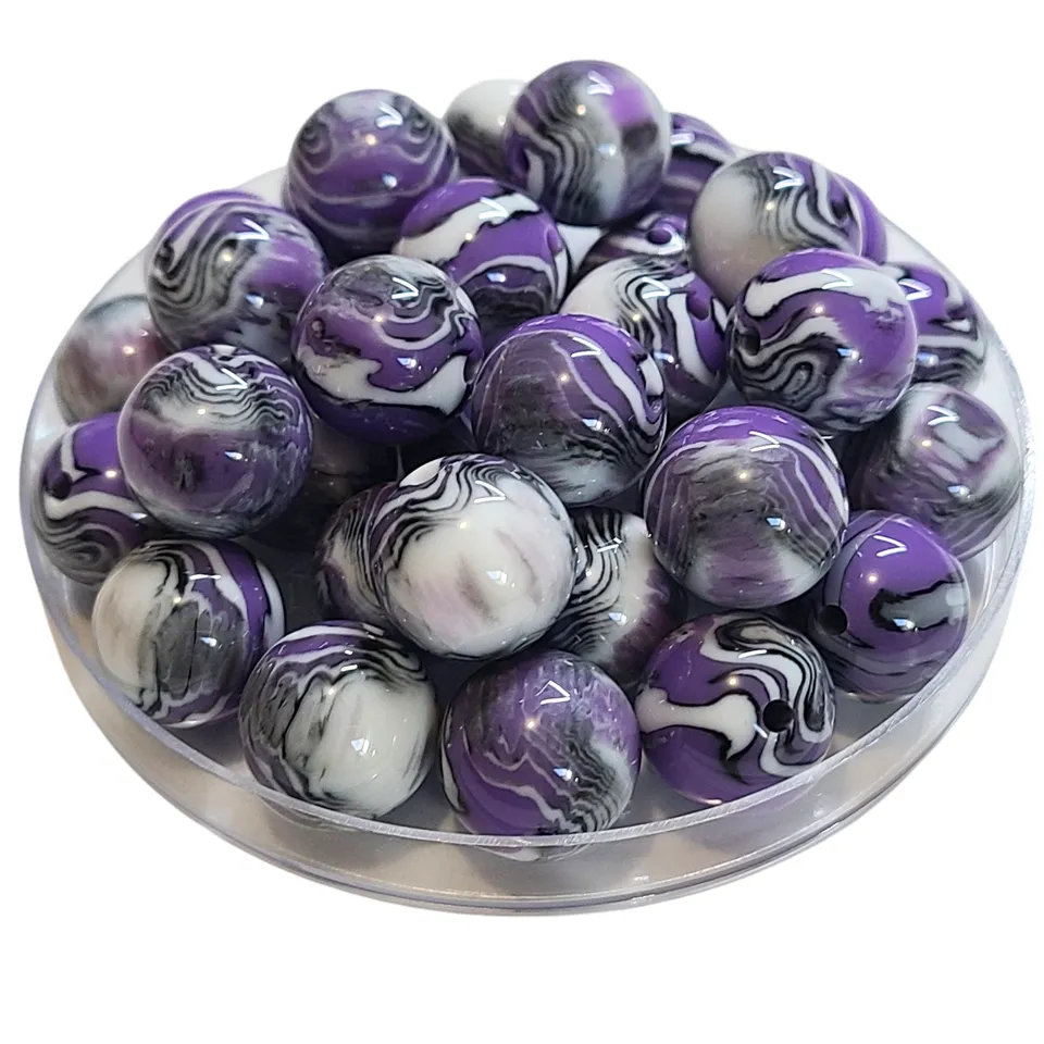 ARTSHOP Boules 16MM 343 Swirl perle acrylique x1 Blanc Mauve Noir