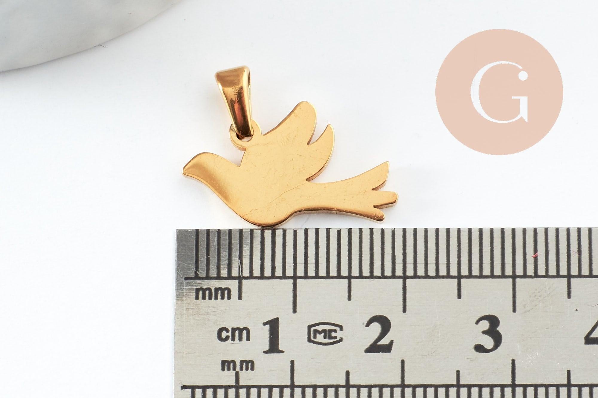 Gingerlily Pendentifs Colombe acier doré 16,5mm x1