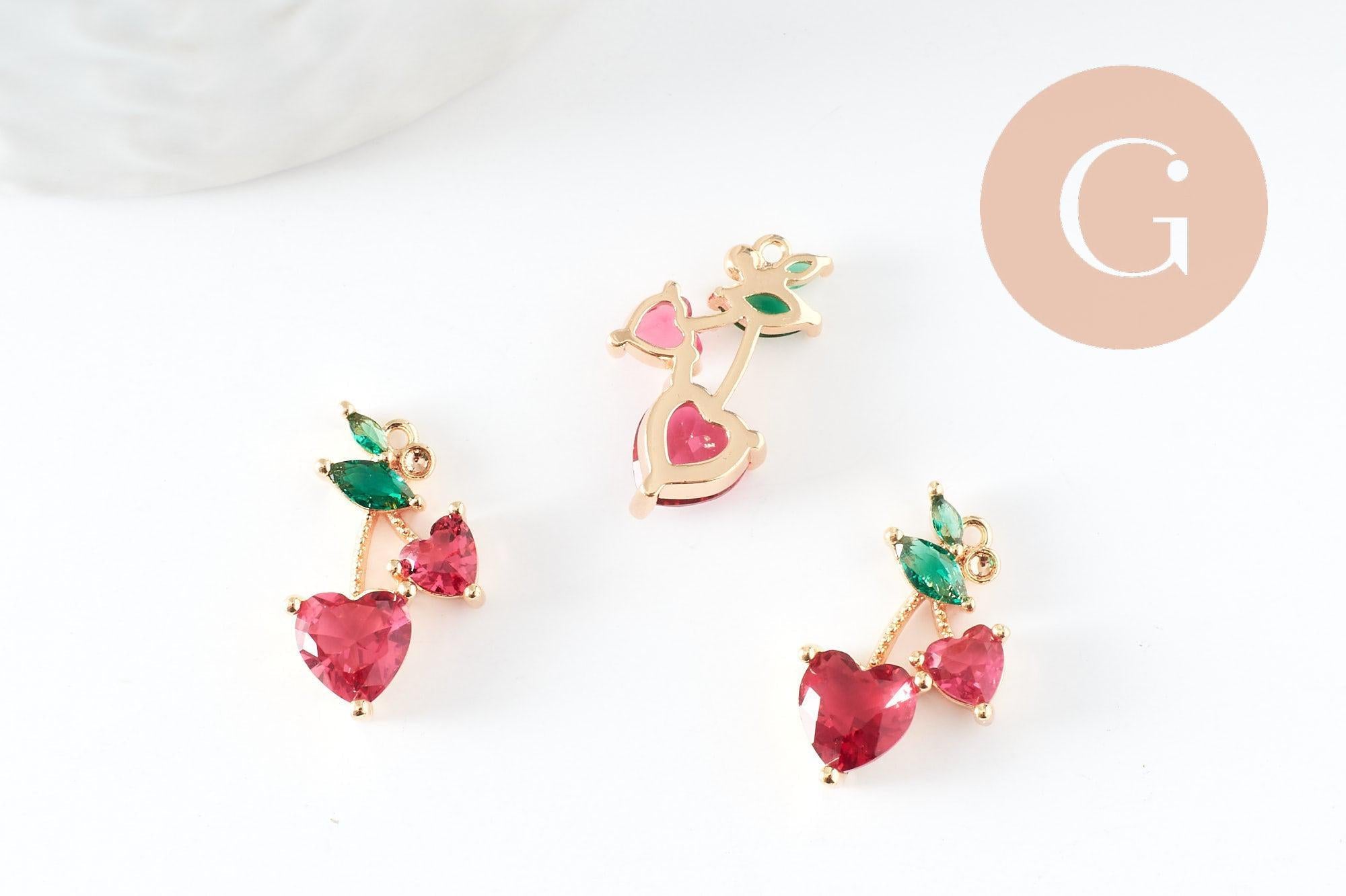 Gingerlily Pendentifs cerise laiton doré zircons 16,5mm