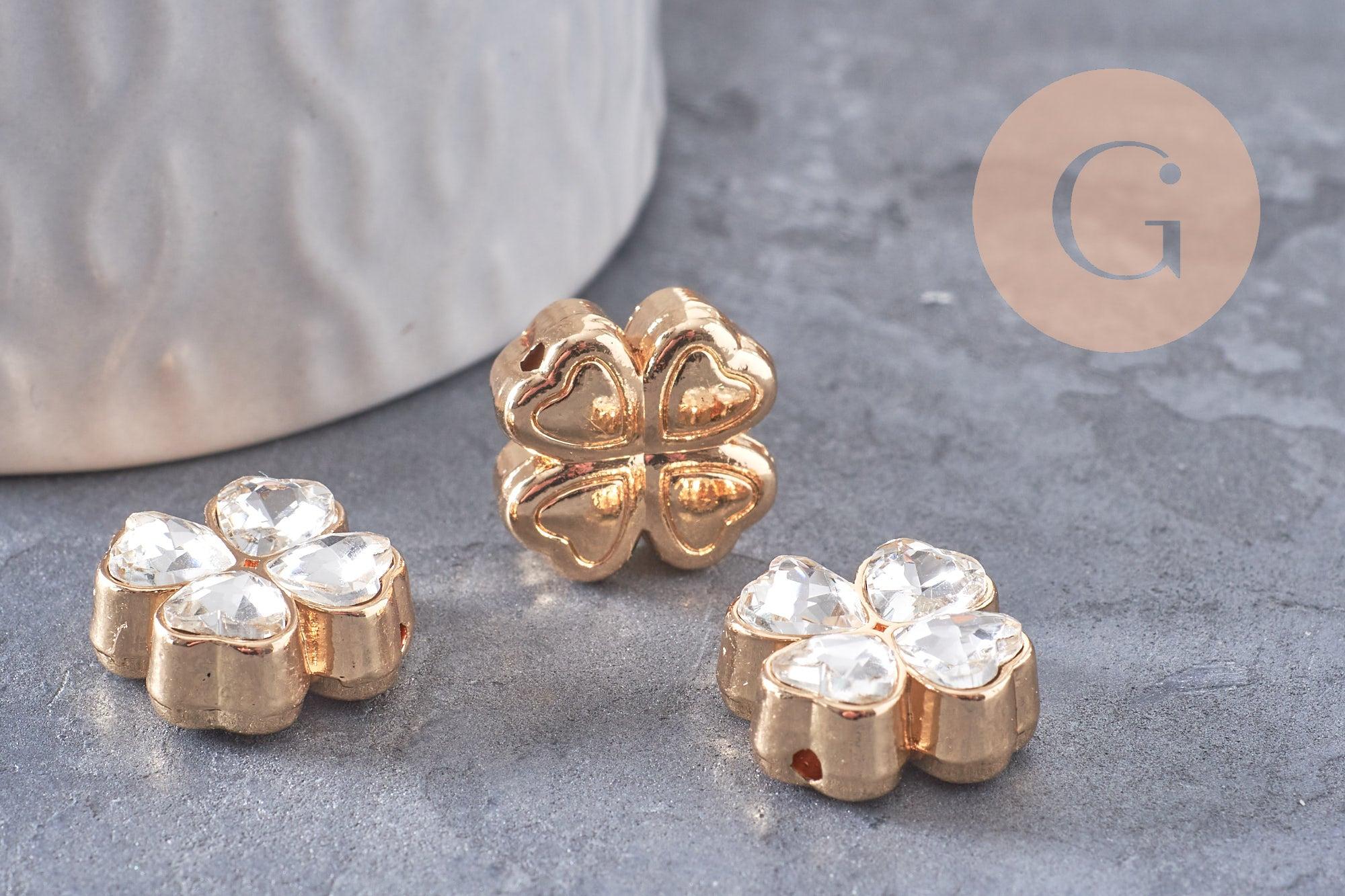 Gingerlily Perle trèfle 4 feuilles zamac zircons 16mm x1