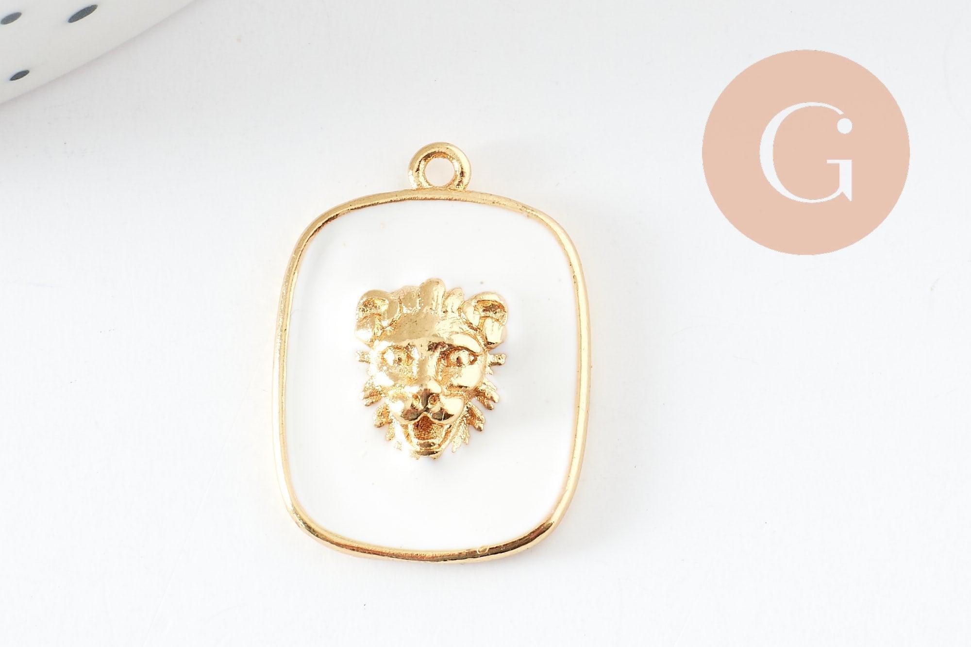 Gingerlily Perles pendentif médaille lion émail doré 21,5mm x1