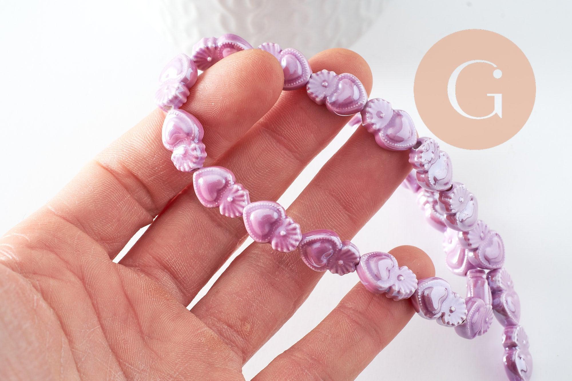 Gingerlily Perle Porcelaine Cœur Violet 16mm x24