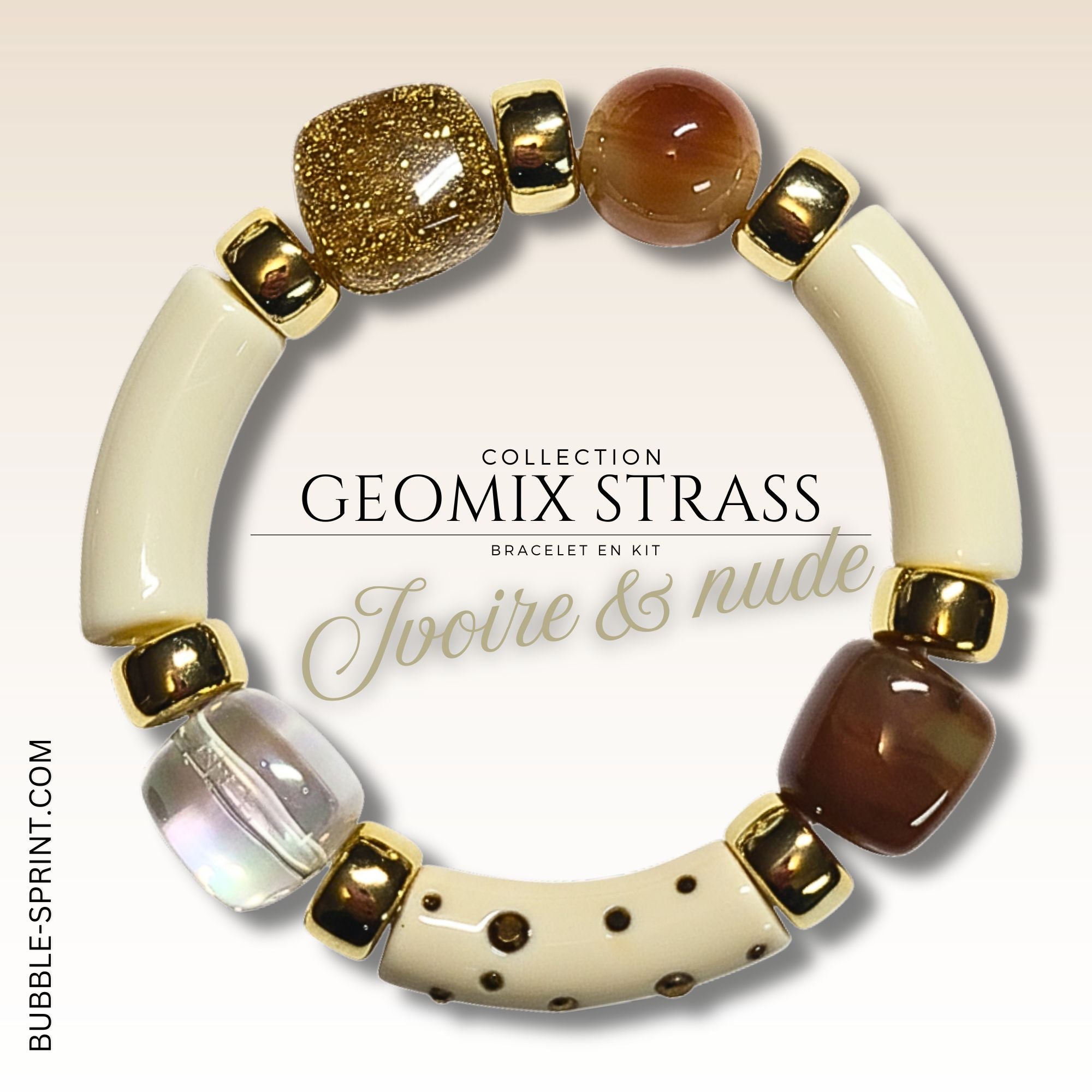 ARTSHOP Bijoux en KITS Geomix Strass bracelet ivoire nude