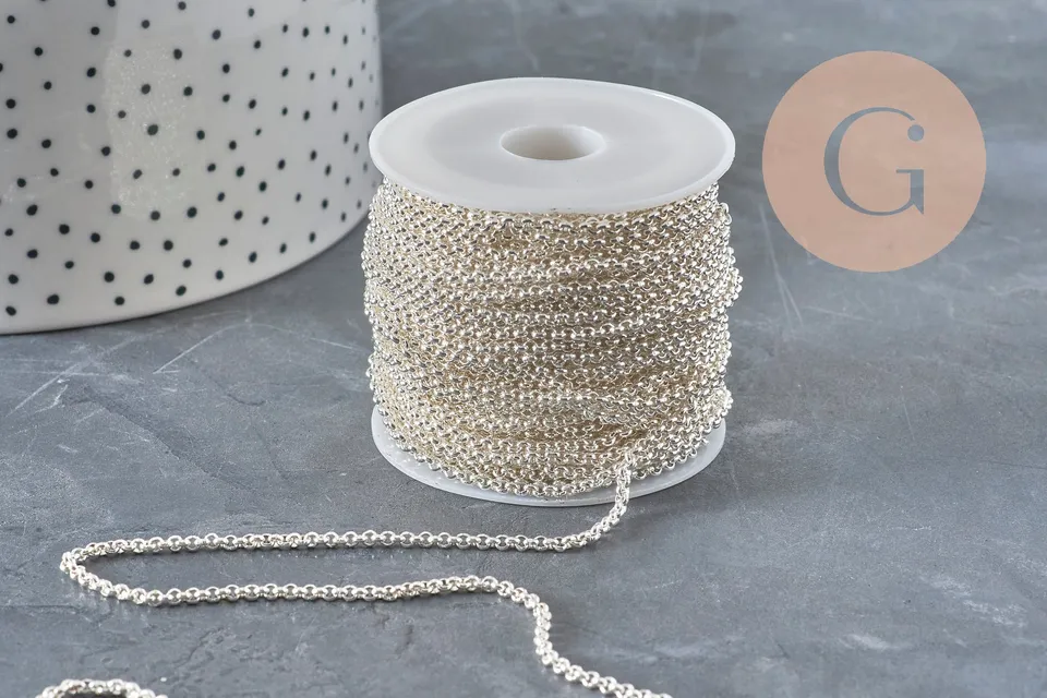Gingerlily Chaînes DIY G11198 chaîne maille rolo acier argenté 2mm 1 mètre