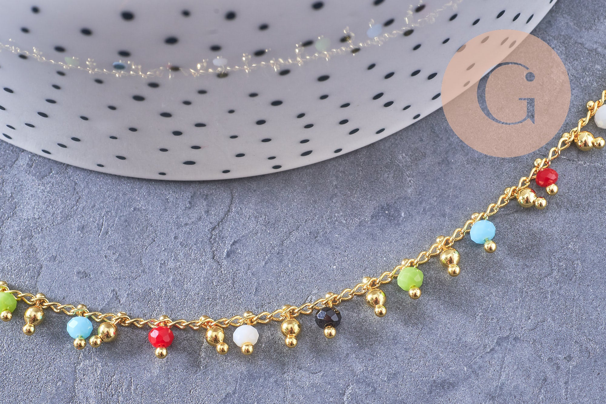 Gingerlily Chaînes pour bijoux DIY G3963 chaîne rocaille dorée 18K 40,5cm