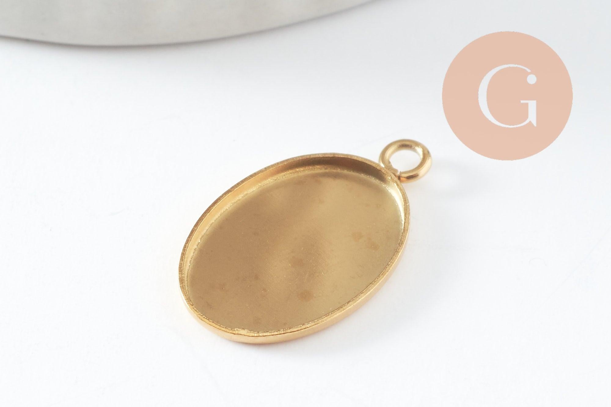 Gingerlily Pendentif médaille ovale acier doré 14x10mm x2