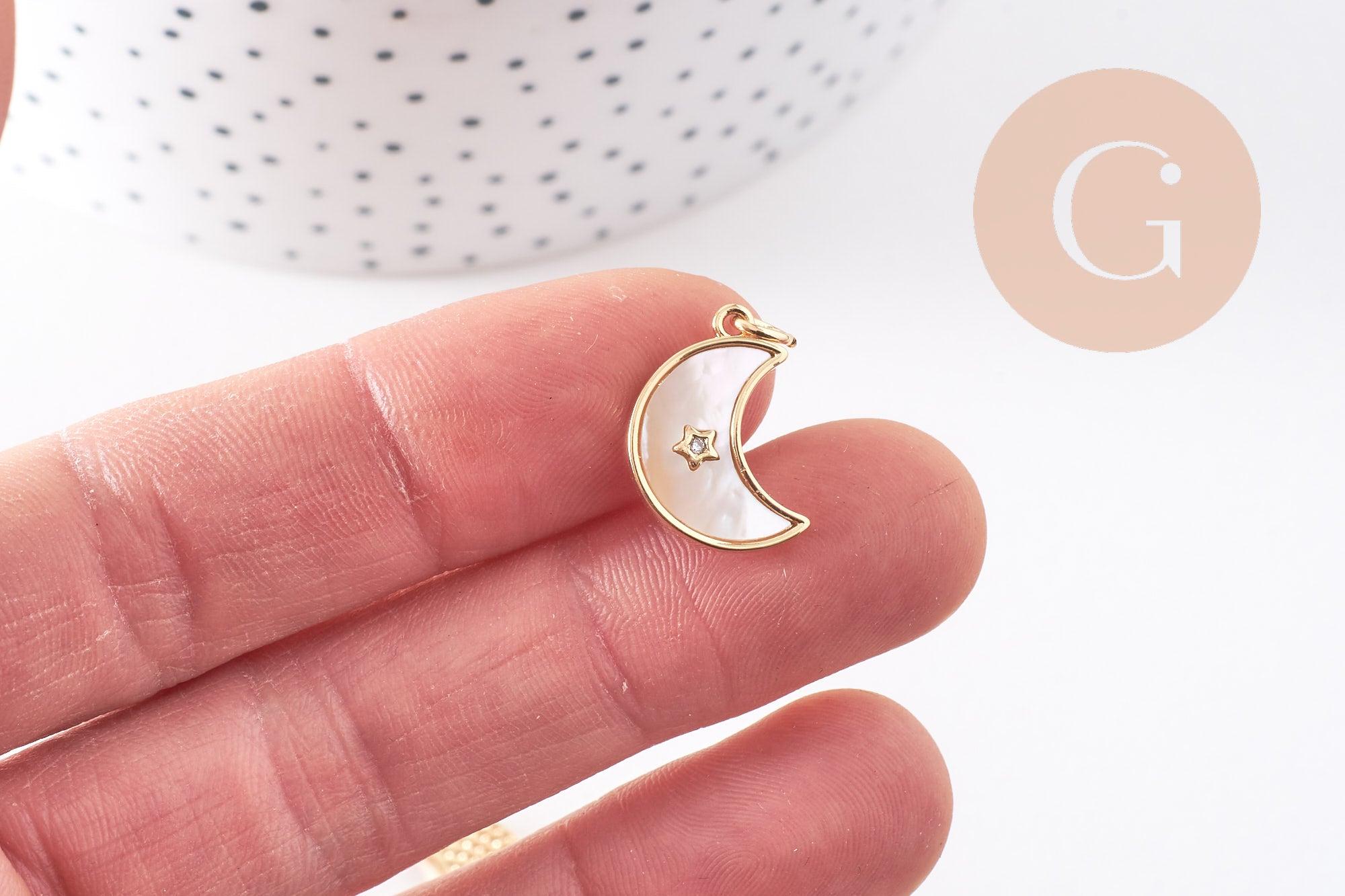 Gingerlily Perles G10256 pendentif lune nacre blanche 18 mm