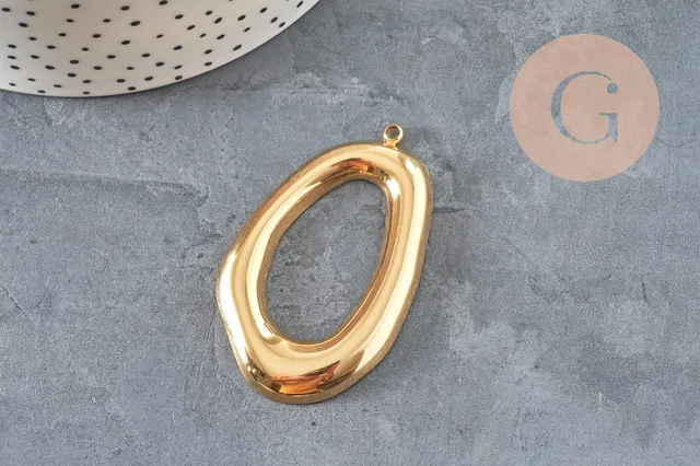 Gingerlily Pendentif ovale ajouré acier doré 58mm