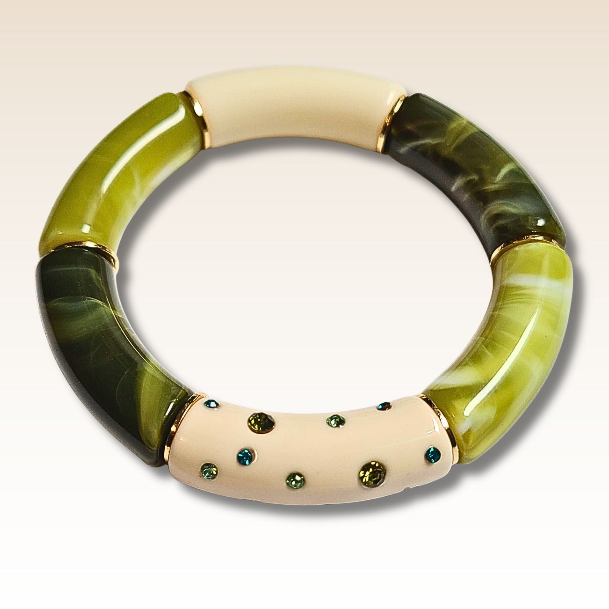 ARTSHOP Strass & Émaillés 424 tube incurvé ivoire émeraude 12mm