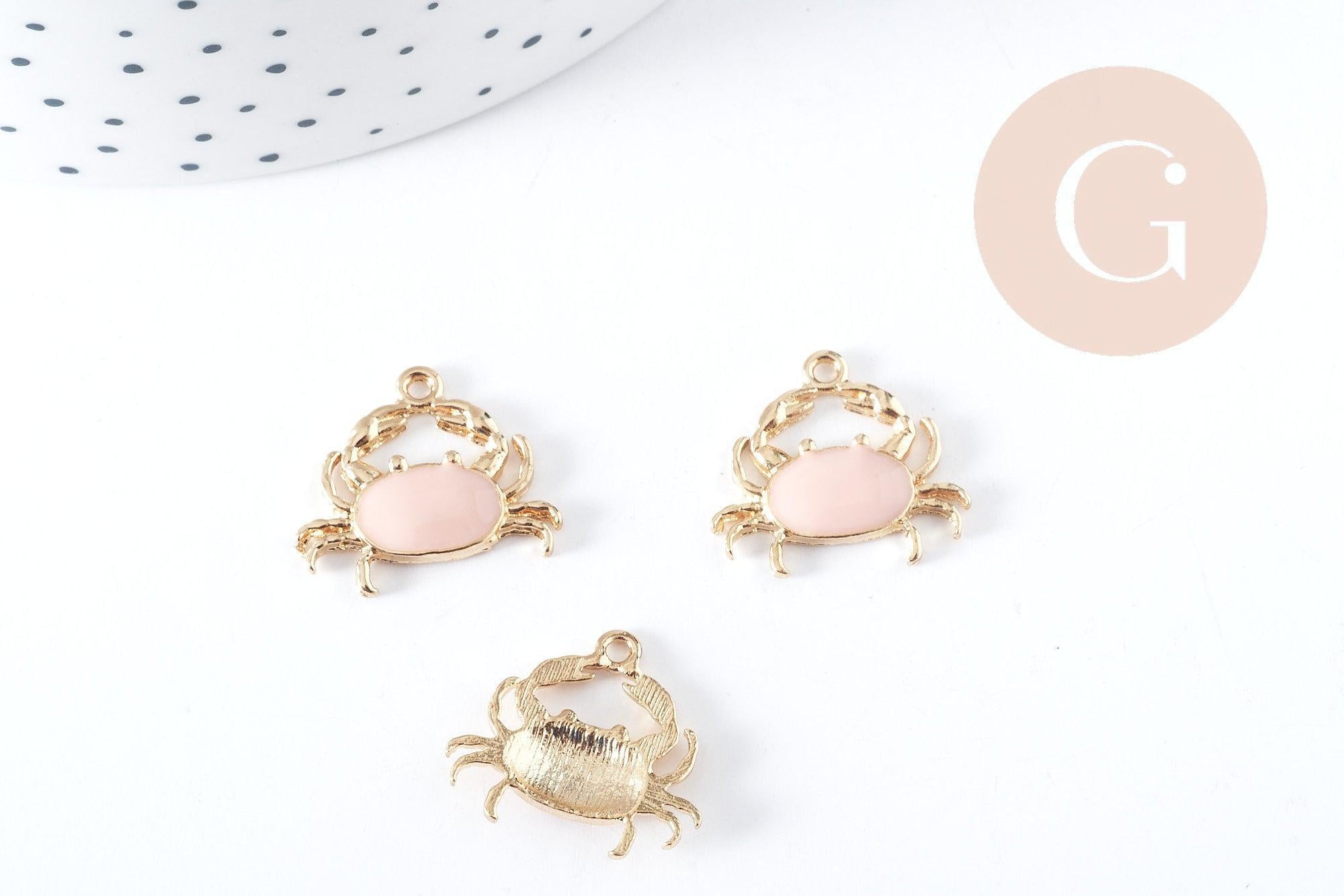Gingerlily Pendentifs crabe zamac doré émail rose 15mm x1