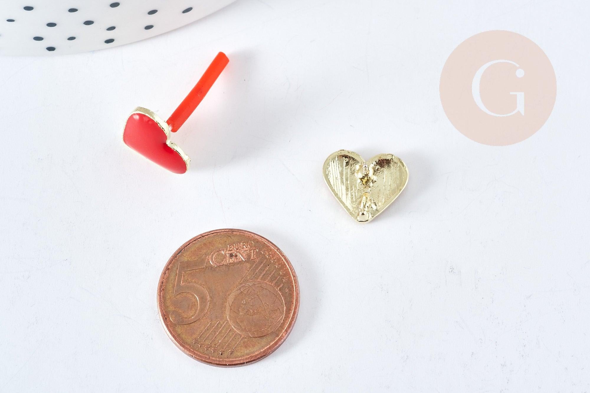 Gingerlily Support puces coeur émail rouge 11,5mm paire