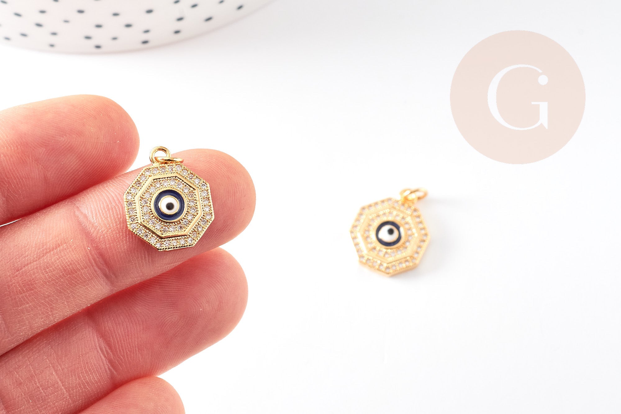 Gingerlily Oeil G3162 pendentif laiton doré 17 mm zircon x1