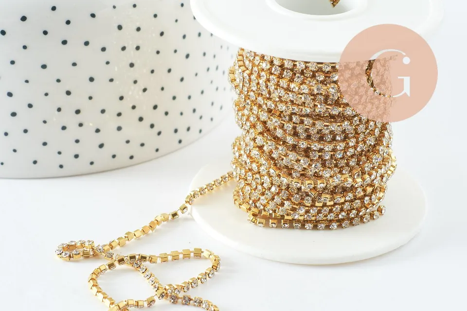 Gingerlily Chaînes chaîne strass laiton brut 2mm 50cm