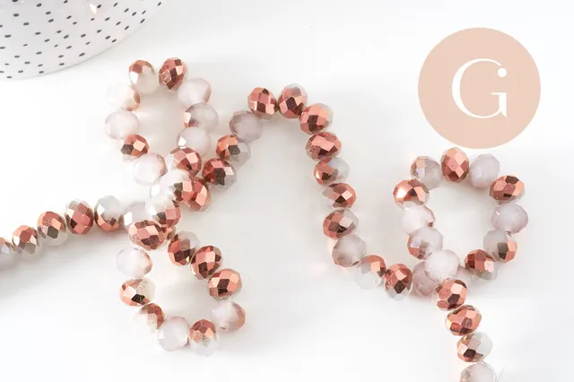 Gingerlily Perles rondelles cristal blanc doré 10x8mm fil 48cm