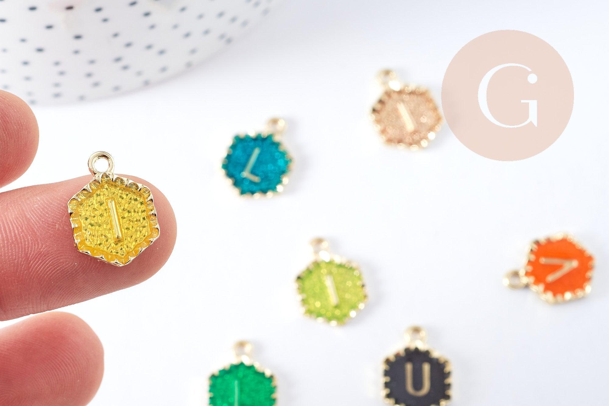 Gingerlily Pendentif hexagone lettre initiale doré x5
