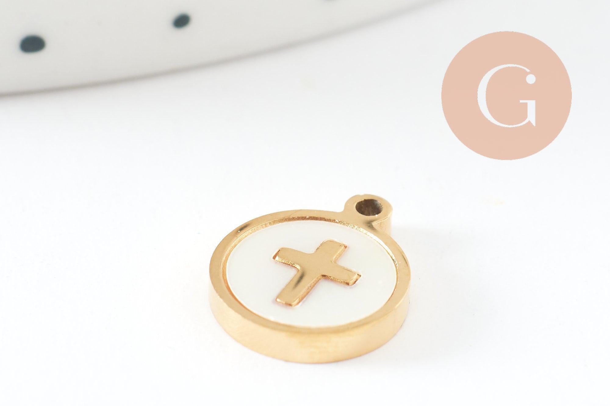 Gingerlily pendentif médaille croix nacre blanche doré G9693