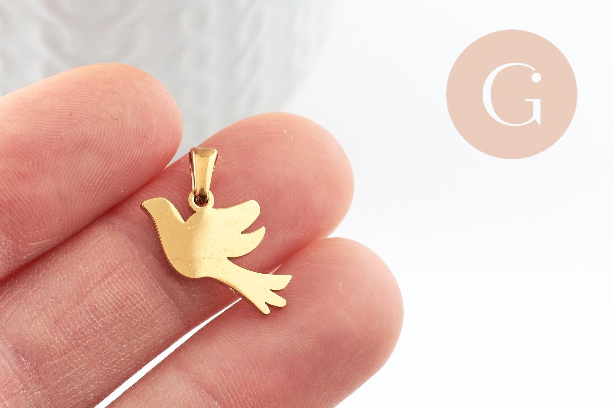 Gingerlily Pendentifs Colombe acier doré 16,5mm x1