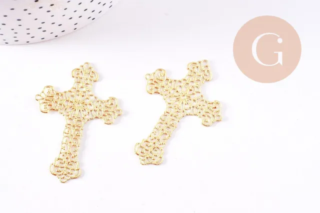 Gingerlily Pendentif croix G10695 laiton brut 52mm x1 dentelle