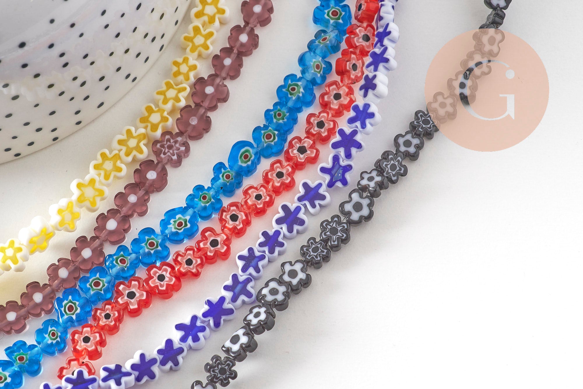 Gingerlily Millefiori Perles fleurs verre 6.5-9mm fil 40cm