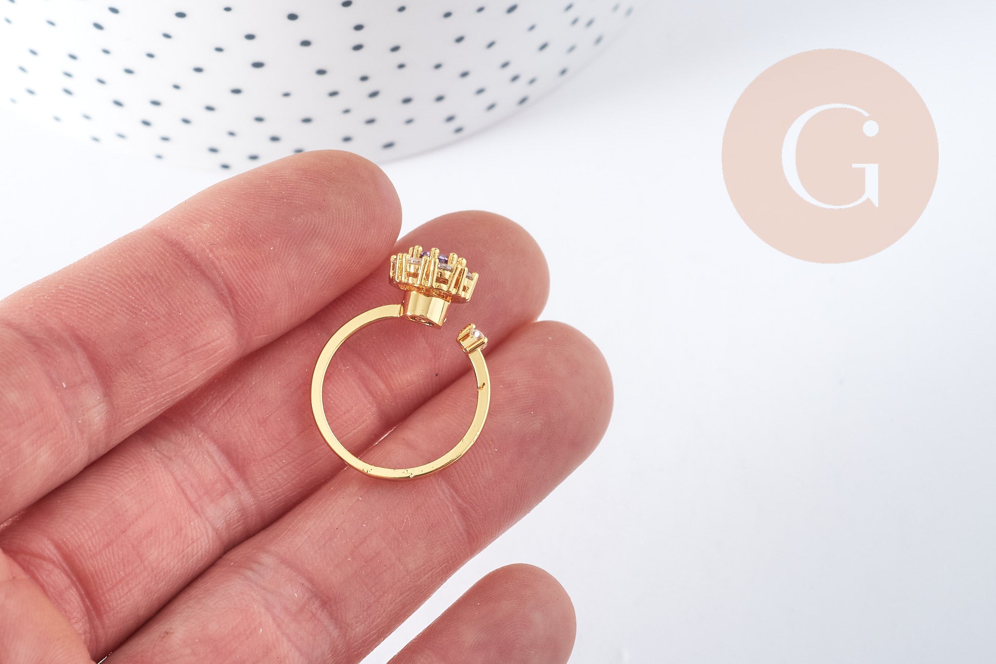 Gingerlily Apprêts bague rotative laiton doré zircons 18,5 mm x1