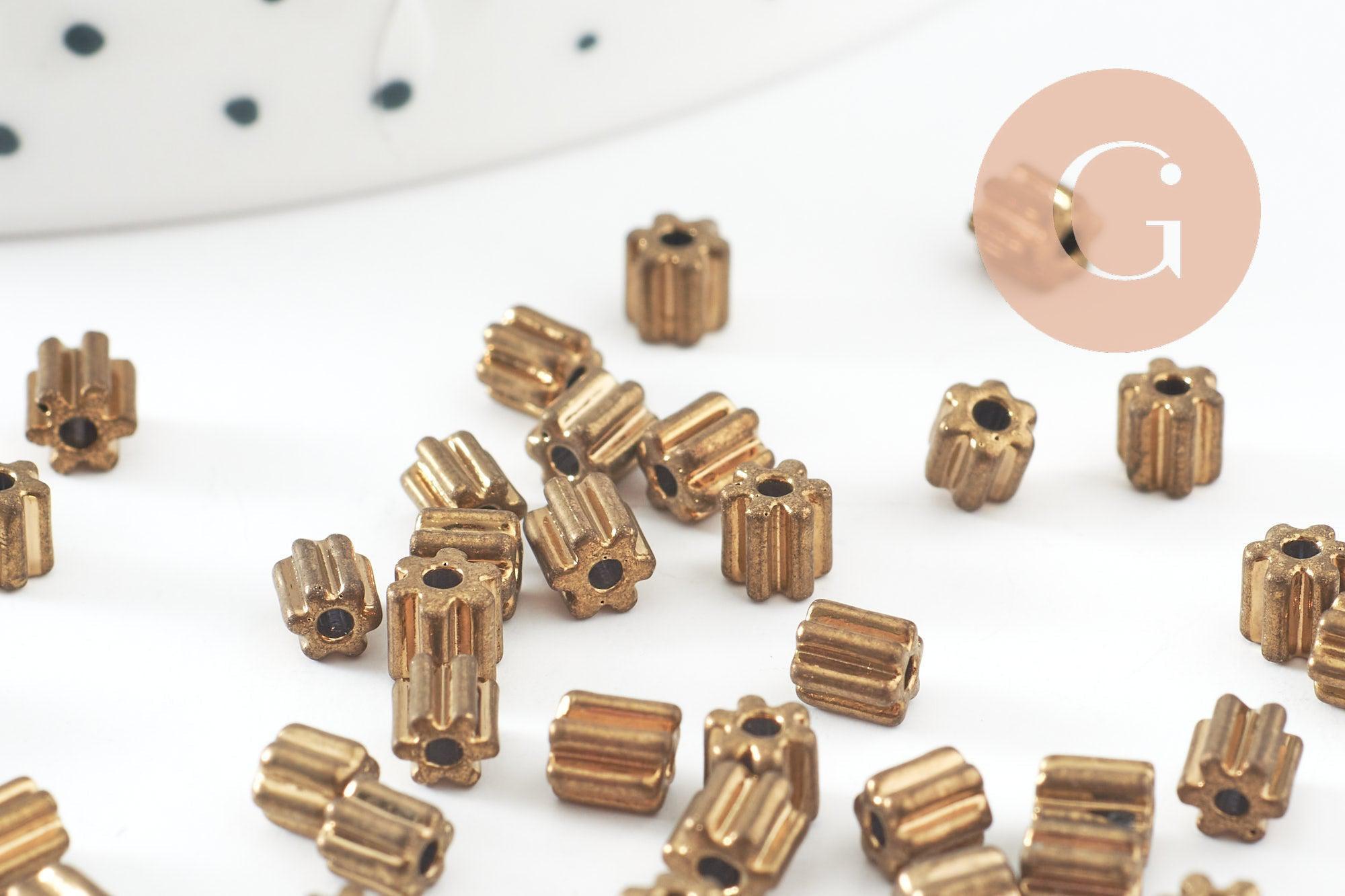 Gingerlily Perles G9885 rocaille tube fleur dorée 3,5mm 10g