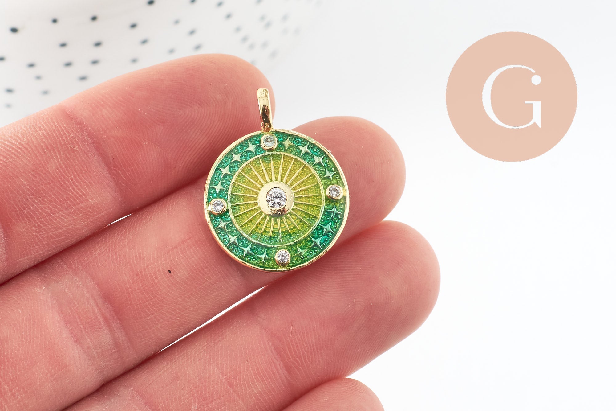 Gingerlily Pendentif soleil étoile émail laiton doré 26mm x1