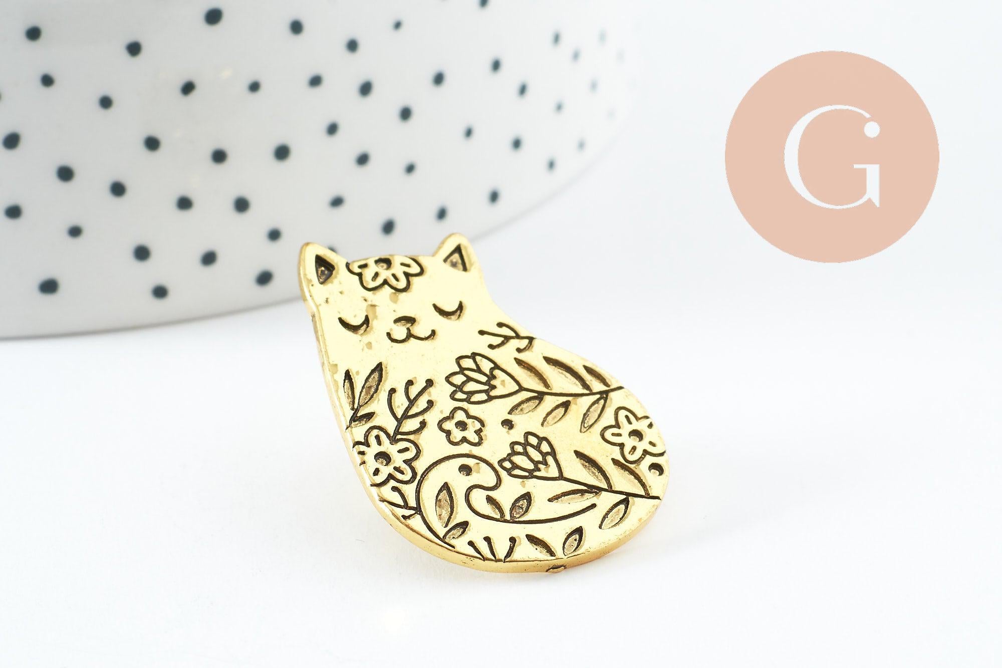 Gingerlily Broche chat assis G9785 acier doré 35mm x1