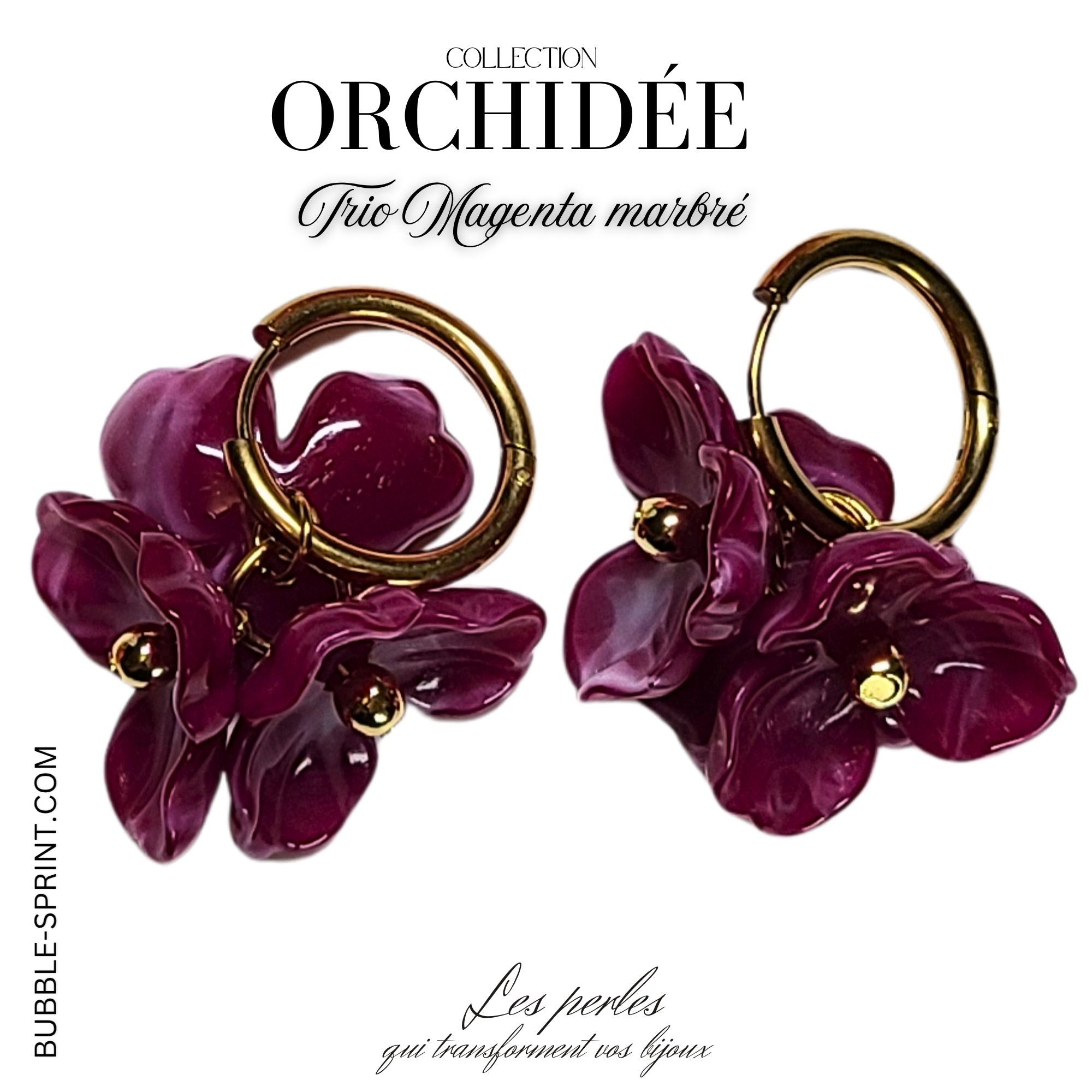 ARTSHOP Trio d'Orchidées créoles magenta marbré monté
