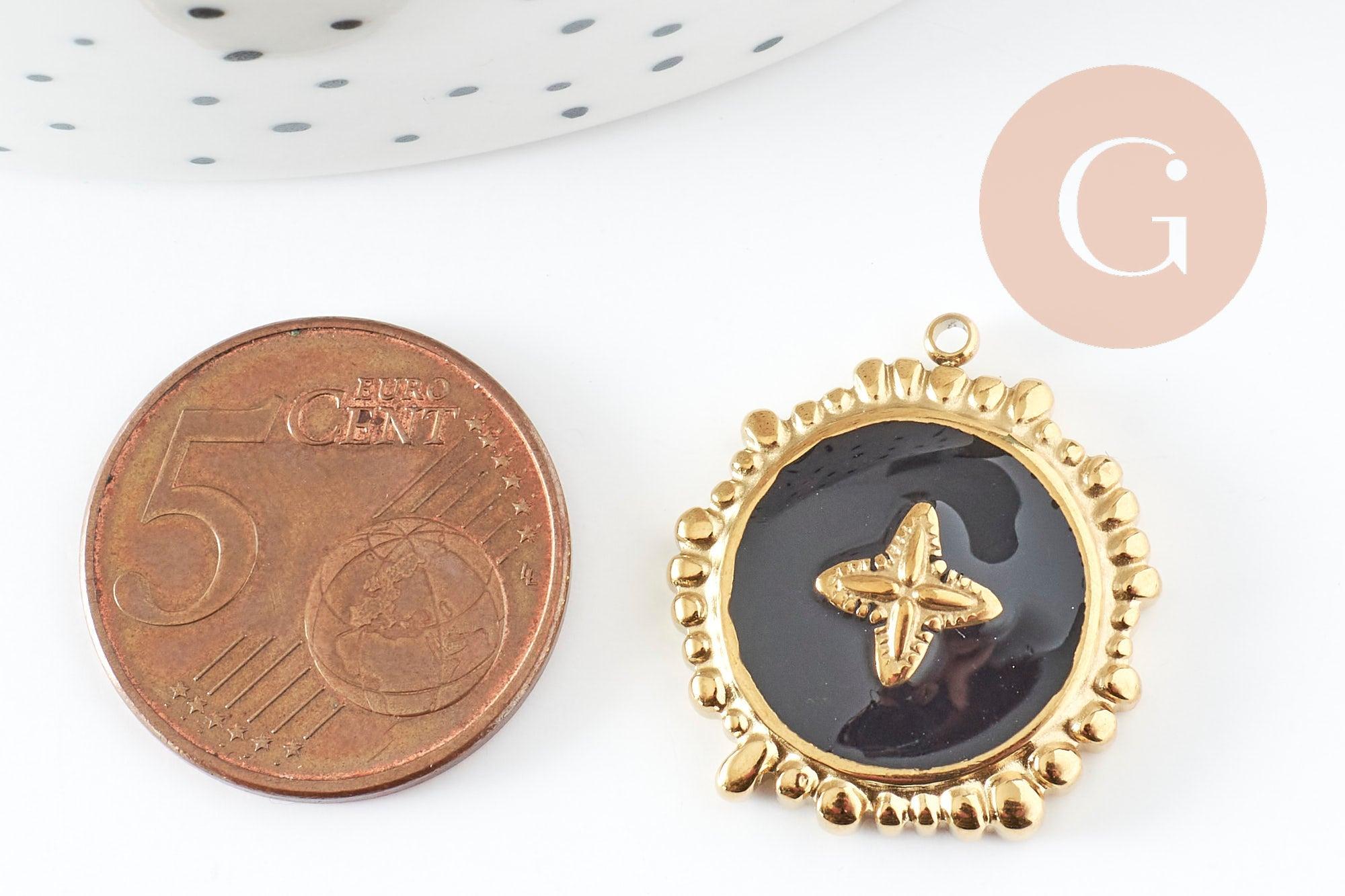 Gingerlily Pendentifs DIY rond fleur inox doré 23mm G9406