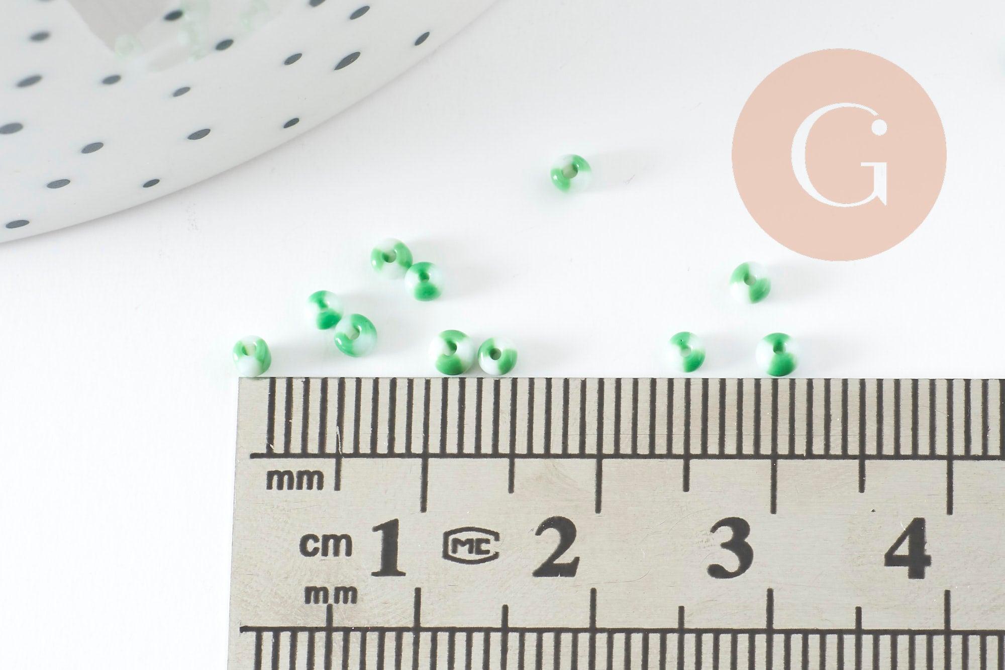 Gingerlily perles rocaille rayé vert blanc 2 mm 10 g