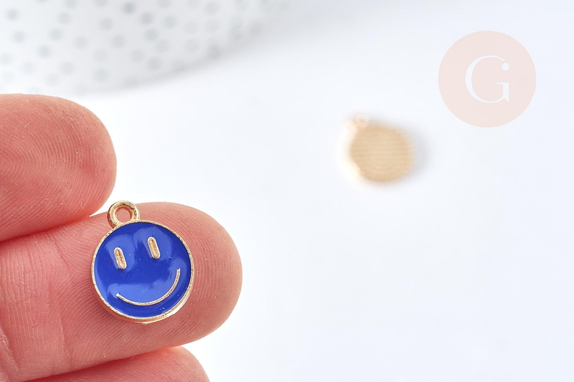 Gingerlily Pendentifs smiley doré bleu 12mm lot de 5