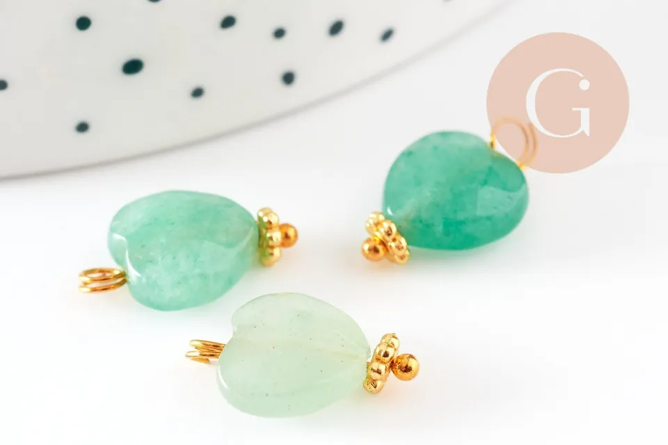 Gingerlily Pendentif coeur aventurine verte 15mm x1 doré