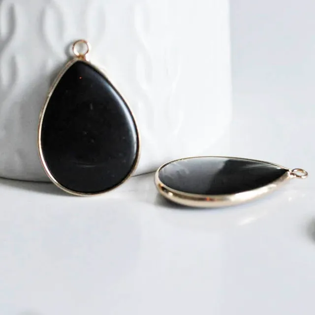 Gingerlily G295 pendentif goutte agate noire doré 35mm