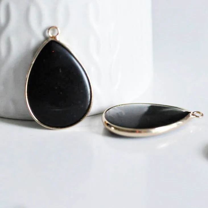 Gingerlily G295 pendentif goutte agate noire doré 35mm