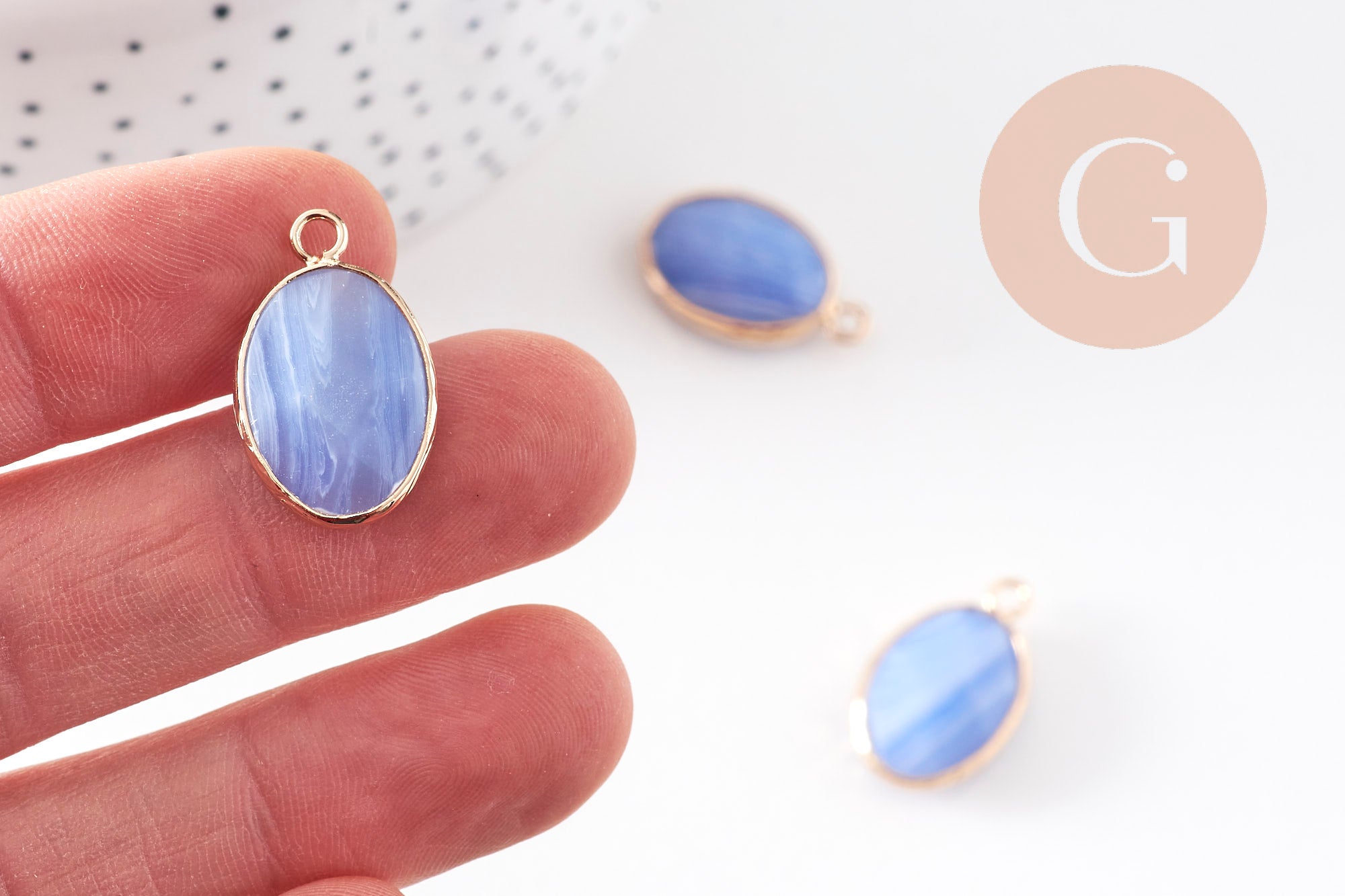 Gingerlily Pendentifs bijoux DIY pendentif agate G11004 bleu 23mm