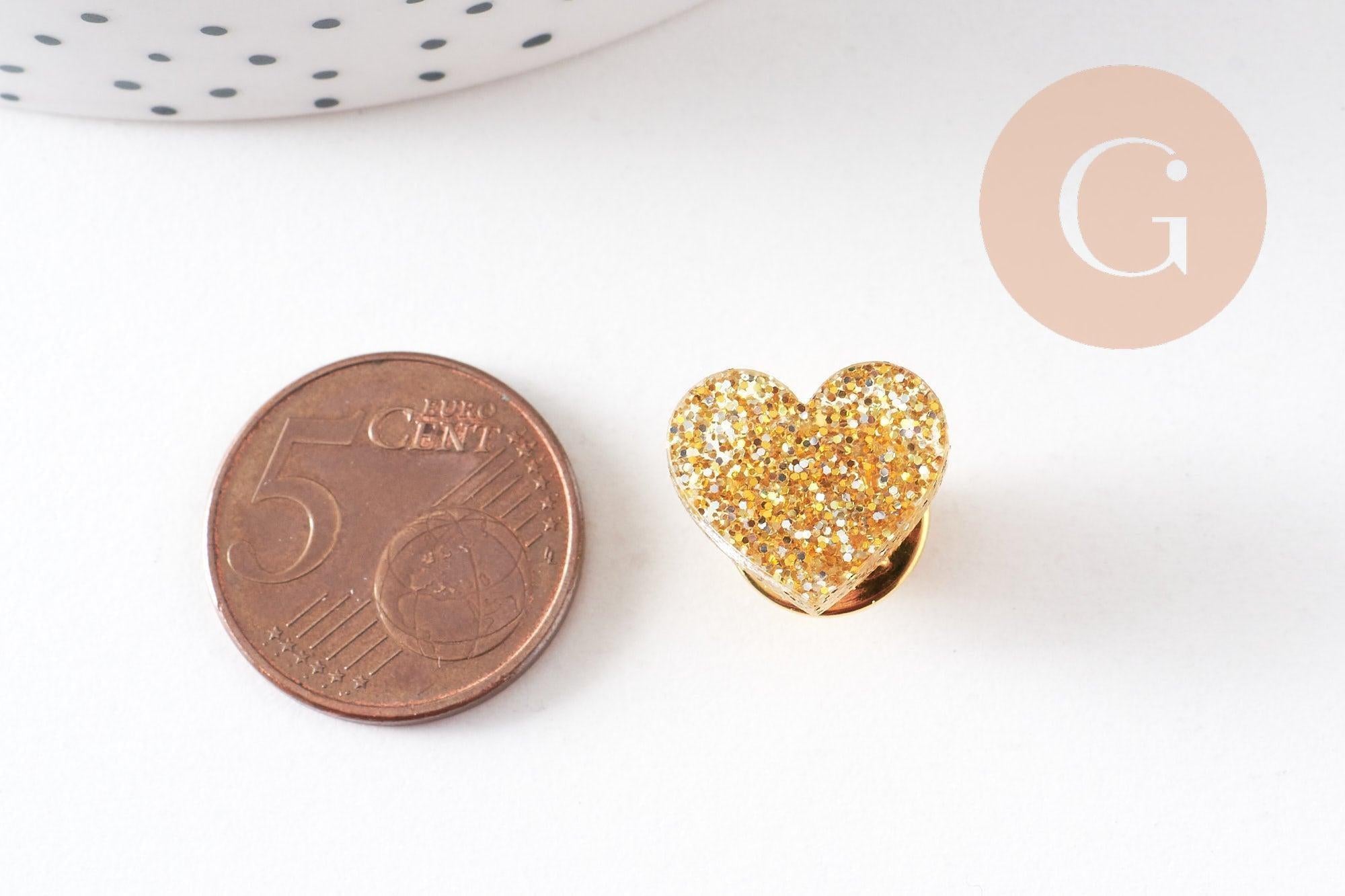 Gingerlily Broche pins coeur plexiglas doré paillettes 20mm