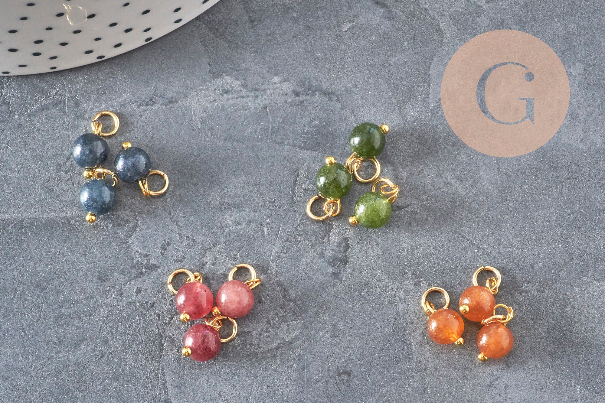 Gingerlily Breloque ronde Jade teinté doré 10,5mm x1