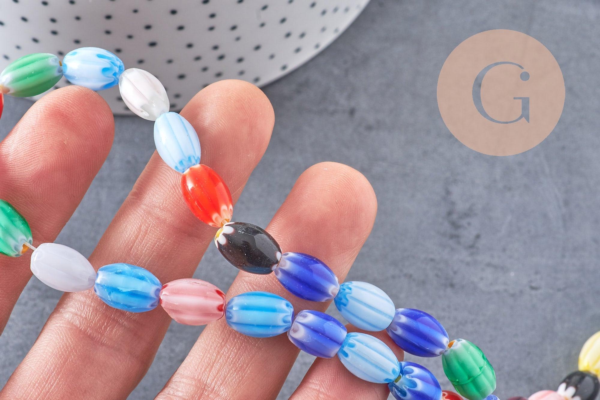 Gingerlily Perles ovales millefiori verre 12mm fil 38cm multicolore